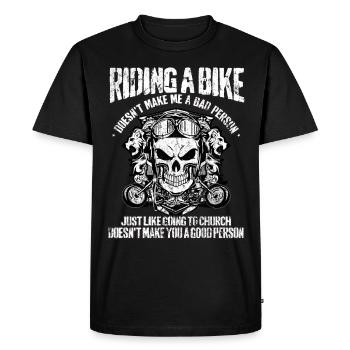 Moto, motocycliste, église, motocyclisme - T-shirt Premium bio Homme - noir - Devant - Nico (187cm)