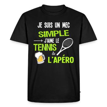 Je suis un mec simple, Humour tennis Apéro - T-shirt Premium bio Homme - noir - Devant - Nico (187cm)