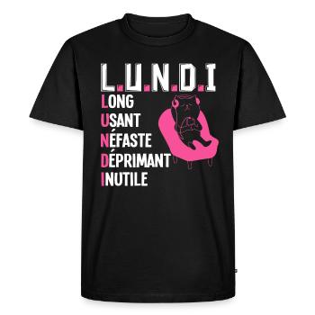 LUNDI. Définition humoristique. - T-shirt Premium bio Homme - noir - Devant - Nico (187cm)