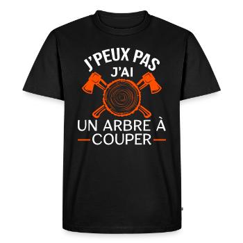 J'peux pas j'ai un arbre à couper. Humour bûcheron - T-shirt Premium bio Homme - noir - Devant - Nico (187cm)