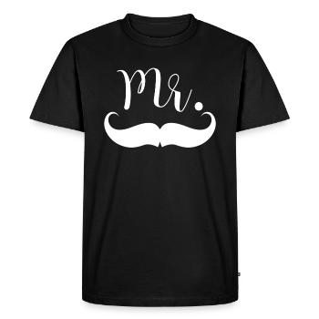 Mr Moustache. T shirt DUO pour couple. Monsieur - T-shirt Premium bio Homme - noir - Devant - Nico (187cm)
