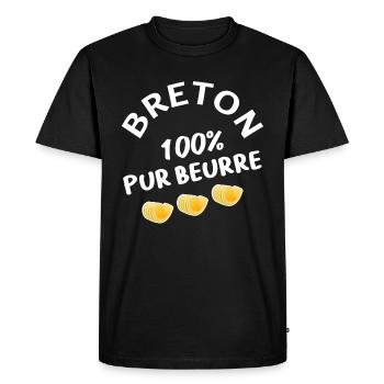 Breton 100 % pur beurre. Humour Bretagne, BZH - T-shirt Premium bio Homme - noir - Devant - Nico (187cm)