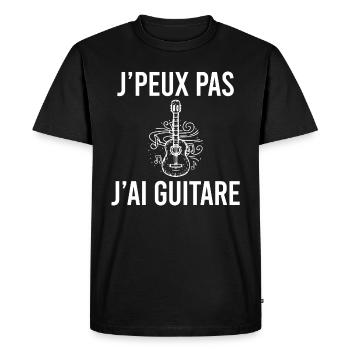 J'peux pas j'ai guitare. Humour guitariste musique - T-shirt Premium bio Homme - noir - Devant - Nico (187cm)
