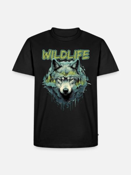 Wolf Natur Naturverbunden - Männer Premium Bio T-Shirt - Schwarz