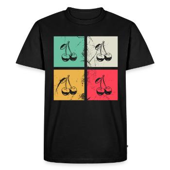 Cherry Retro Fruit Fruit Cherries - Men's Premium Organic T-Shirt - black - Front - Nico (187cm)
