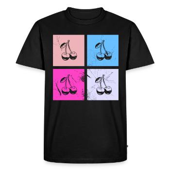 Cherry Retro Fruit Fruit Cherries - Men's Premium Organic T-Shirt - black - Front - Nico (187cm)