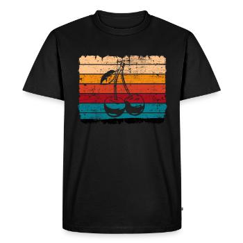 Cherry Fruit Retro Round Fruits Rouge Cadeau - T-shirt Premium bio Homme - noir - Devant - Nico (187cm)