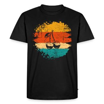 Cherry Retro Fruit Fruit Cherries - Men's Premium Organic T-Shirt - black - Front - Nico (187cm)