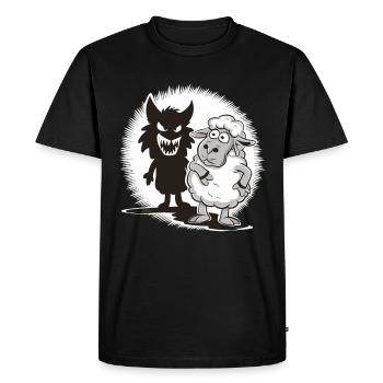 Einzigartiges Comic Schaf und Wolf Schatten - Männer Premium Bio T-Shirt - Schwarz - Vorne - Nico (187cm)