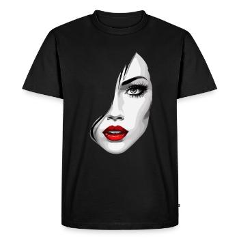 Belle Femme Visage Esthétique Art avec Lèvres Rouges - T-shirt Premium bio Homme - noir - Devant - Nico (187cm)