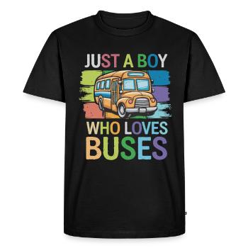 Just a Boy Who Loves Buses - Colorful - Men's Premium Organic T-Shirt - black - Front - Nico (187cm)