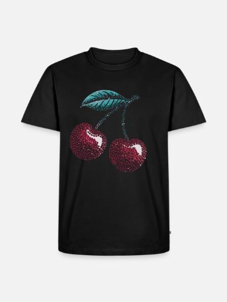Süße Kirsche mit Glitzernden Blättern Design - Ekologisk premium-T-shirt herr - svart