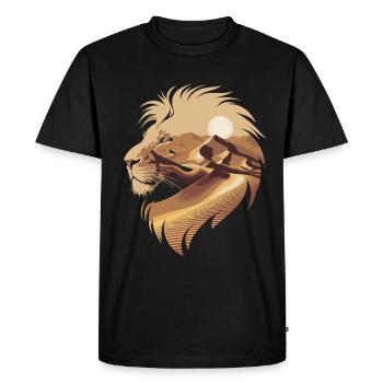 Silhouette de lion dans le désert avec lever du soleil - T-shirt Premium bio Homme - noir - Devant - Nico (187cm)
