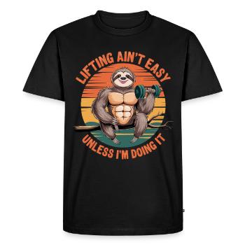 Lifting is not easy, sloth with dumbbell in the - Men's Premium Organic T-Shirt - black - Front - Nico (187cm)