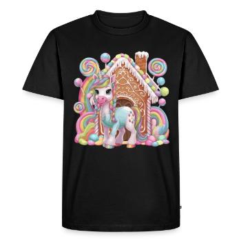 Candy Licorne et Magie de la maison en pain d’épice - T-shirt Premium bio Homme - noir - Devant - Nico (187cm)