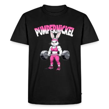 Lapin mignon dans la salle de sport avec puissance pumpernickel - T-shirt Premium bio Homme - noir - Devant - Nico (187cm)
