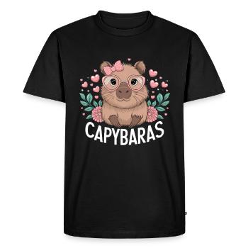 Cute Capybara with Hearts and Glasses, Capybaras - Men's Premium Organic T-Shirt - black - Front - Nico (187cm)