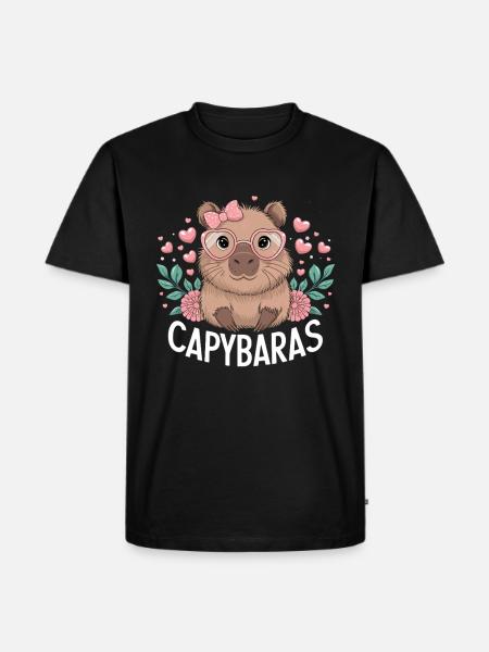 Cute Capybara with Hearts and Glasses, Capybaras - Men's Premium Organic T-Shirt - black
