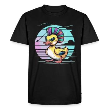 Punk duck with rainbow mohawk in front - Men's Premium Organic T-Shirt - black - Front - Nico (187cm)