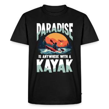Le paradis est partout avec le kayak - T-shirt Premium bio Homme - noir - Devant - Nico (187cm)