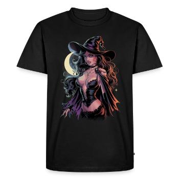 Beautiful witch in the moonlight with magic hat and - Men's Premium Organic T-Shirt - black - Front - Nico (187cm)