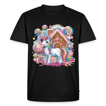 Licorne et bonbons devant la maison en pain d’épice - T-shirt Premium bio Homme - noir - Devant - Nico (187cm)