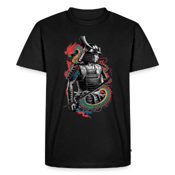 Samouraï avec des dragons en arrière-plan - Japonais - T-shirt Premium bio Homme - noir - Devant - Nico (187cm)