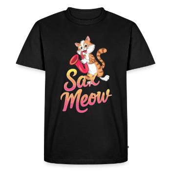Sax Meow Cat Playing Saxophone Funny - Men's Premium Organic T-Shirt - black - Front - Nico (187cm)