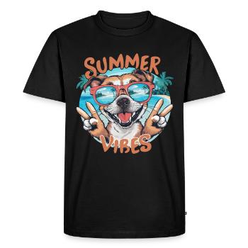 Ambiance estivale chien sur la plage avec des lunettes de soleil pour - T-shirt Premium bio Homme - noir - Devant - Nico (187cm)