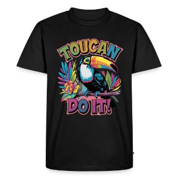 Toucan Do it! Colorful toucan on branch with - Men's Premium Organic T-Shirt - black - Front - Nico (187cm)