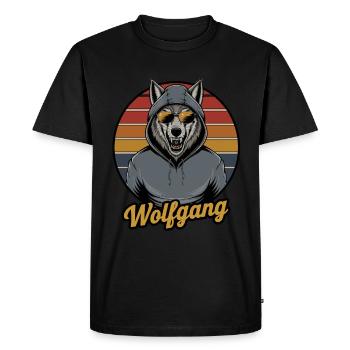 Wolfgang, le loup cool en sweat à capuche avec - T-shirt Premium bio Homme - noir - Devant - Nico (187cm)