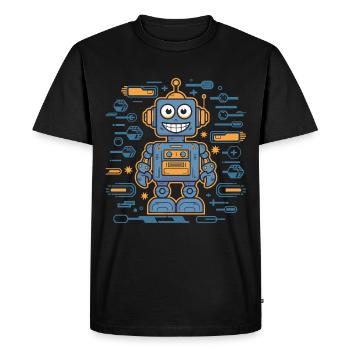 Cheerful robot with gears and - Men's Premium Organic T-Shirt - black - Front - Nico (187cm)