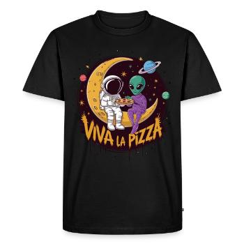 Astronaute Alien Pizza Viva La Pizza dans l’Univers - T-shirt Premium bio Homme - noir - Devant - Nico (187cm)