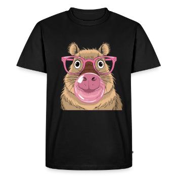 Capybara avec lunettes roses et style bulles bubblegum - T-shirt Premium bio Homme - noir - Devant - Nico (187cm)