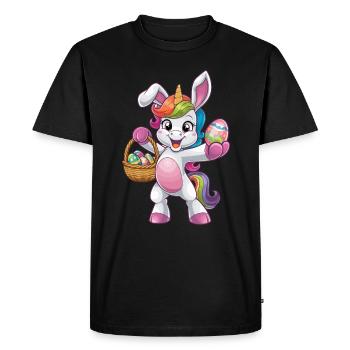 Colorful unicorn with easter eggs in basket - Men's Premium Organic T-Shirt - black - Front - Nico (187cm)