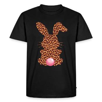 Leopard Print Bunny with Pink Bubble - Men's Premium Organic T-Shirt - black - Front - Nico (187cm)