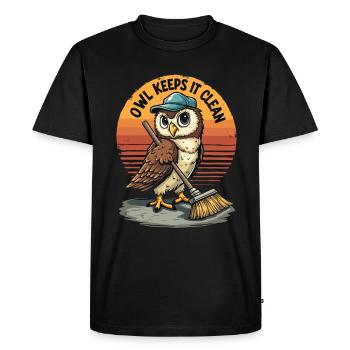 Owl Keeps It Clean With Style In Nature - Men's Premium Organic T-Shirt - black - Front - Nico (187cm)