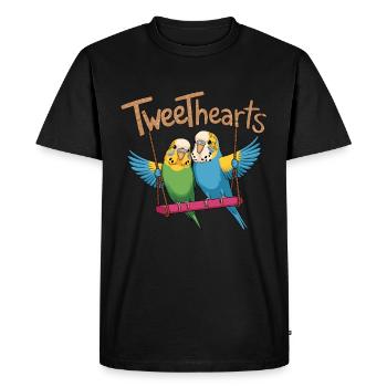 Two budgies tweethearts on swing - Men's Premium Organic T-Shirt - black - Front - Nico (187cm)