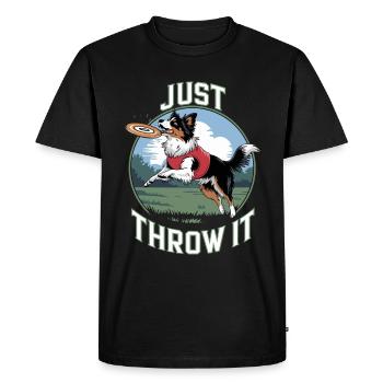 Just Throw It Frisbee Dog Fun in Park Design - Men's Premium Organic T-Shirt - black - Front - Nico (187cm)
