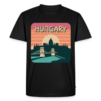 Hungary silhouette with chain bridge and parliament - Men's Premium Organic T-Shirt - black - Front - Nico (187cm)