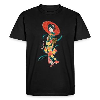 Geisha japonaise traditionnelle à motif floral - T-shirt Premium bio Homme - noir - Devant - Nico (187cm)