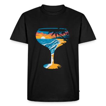 Tropical sunset on the beach with - Men's Premium Organic T-Shirt - black - Front - Nico (187cm)