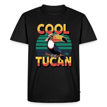 Cool Tucan with Sun Hat and Stripes - Men's Premium Organic T-Shirt - black - Front - Nico (187cm)