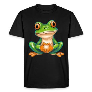 Cheerful frog with big eyes in cartoon style - Men's Premium Organic T-Shirt - black - Front - Nico (187cm)