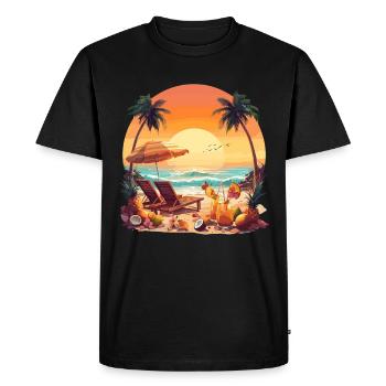 Relaxing on the beach under palm trees with - Men's Premium Organic T-Shirt - black - Front - Nico (187cm)