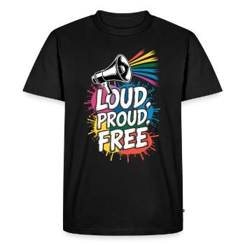 Loud, Proud, Free Megafon Rainbow - Men's Premium Organic T-Shirt - black - Front - Nico (187cm)
