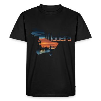Silhouette de l’île de Madère avec coucher de soleil et - T-shirt Premium bio Homme - noir - Devant - Nico (187cm)