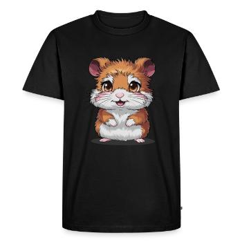 Cute hamster with big eyes and - Men's Premium Organic T-Shirt - black - Front - Nico (187cm)