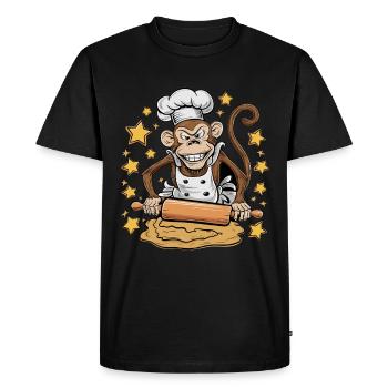 Funny monkey baker with rolling pin and stars - Men's Premium Organic T-Shirt - black - Front - Nico (187cm)