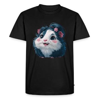 Mignon cochon d’Inde avec une fleur dans ses cheveux pour - T-shirt Premium bio Homme - noir - Devant - Nico (187cm)